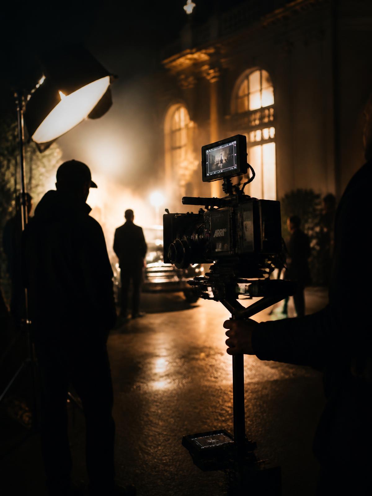 ARRI cinema camera on set during a high-end night film production